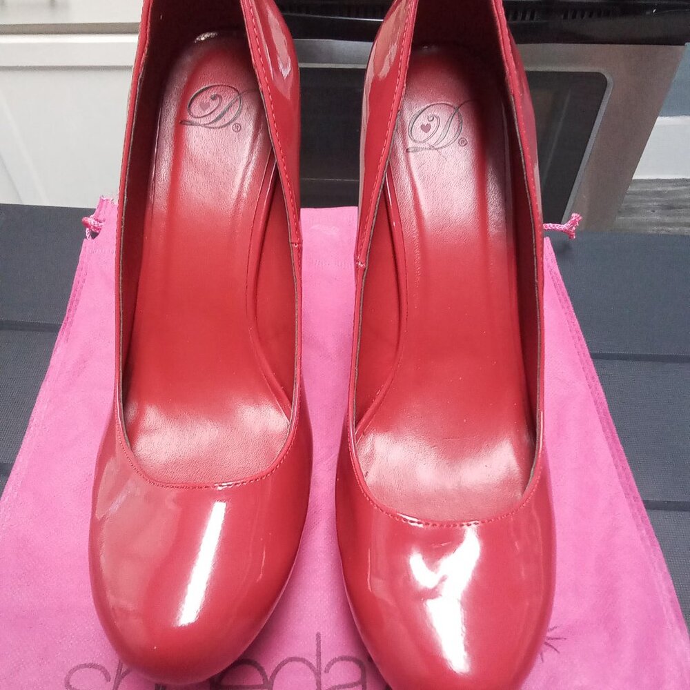 6 INCH Sexy Red PU Leather Round Toe Stilettos